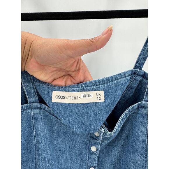 ASOS Denim midi dress shoulder ties pockets heavy cotton size 8 prairie cottage - Picture 5 of 7